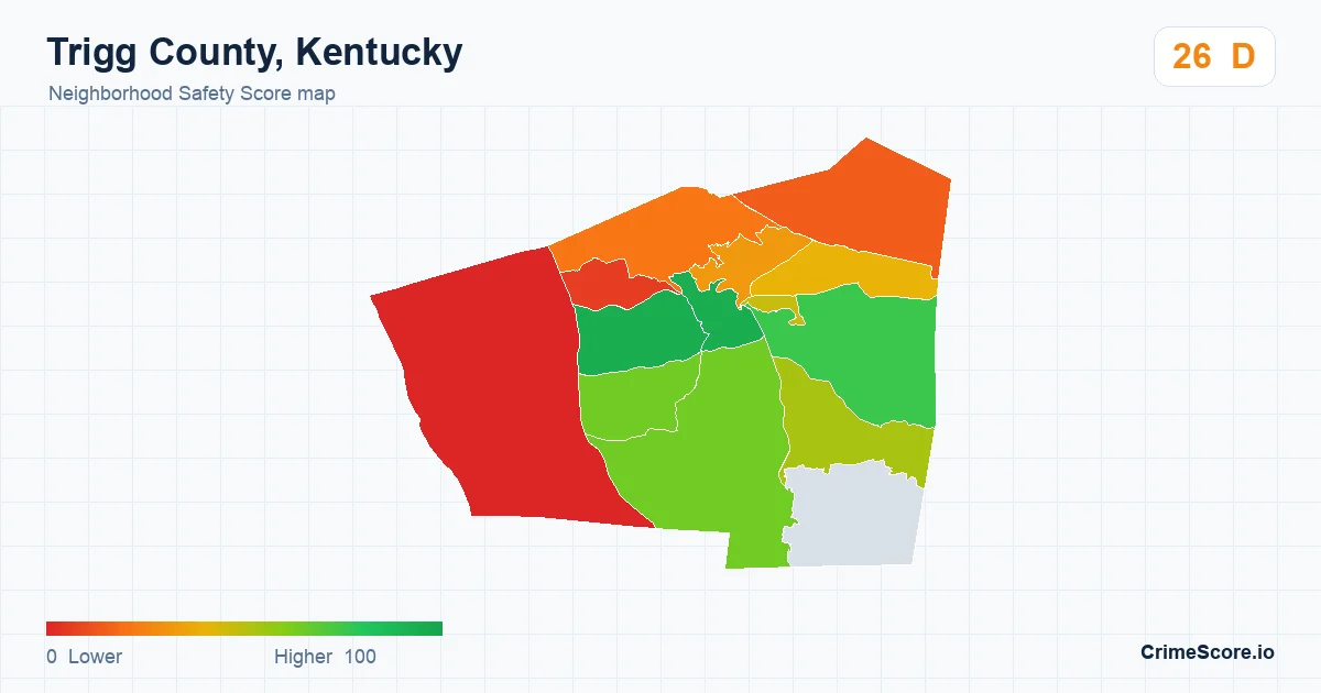 Trigg County, Kentucky neighborhood Safety Score map by Census block group
