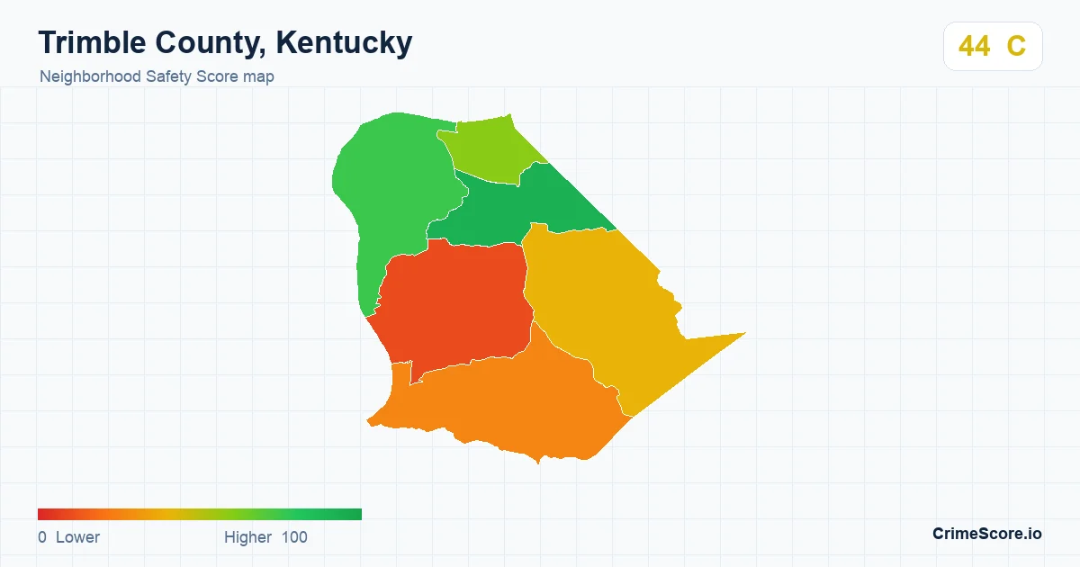 Trimble County, Kentucky neighborhood Safety Score map by Census block group