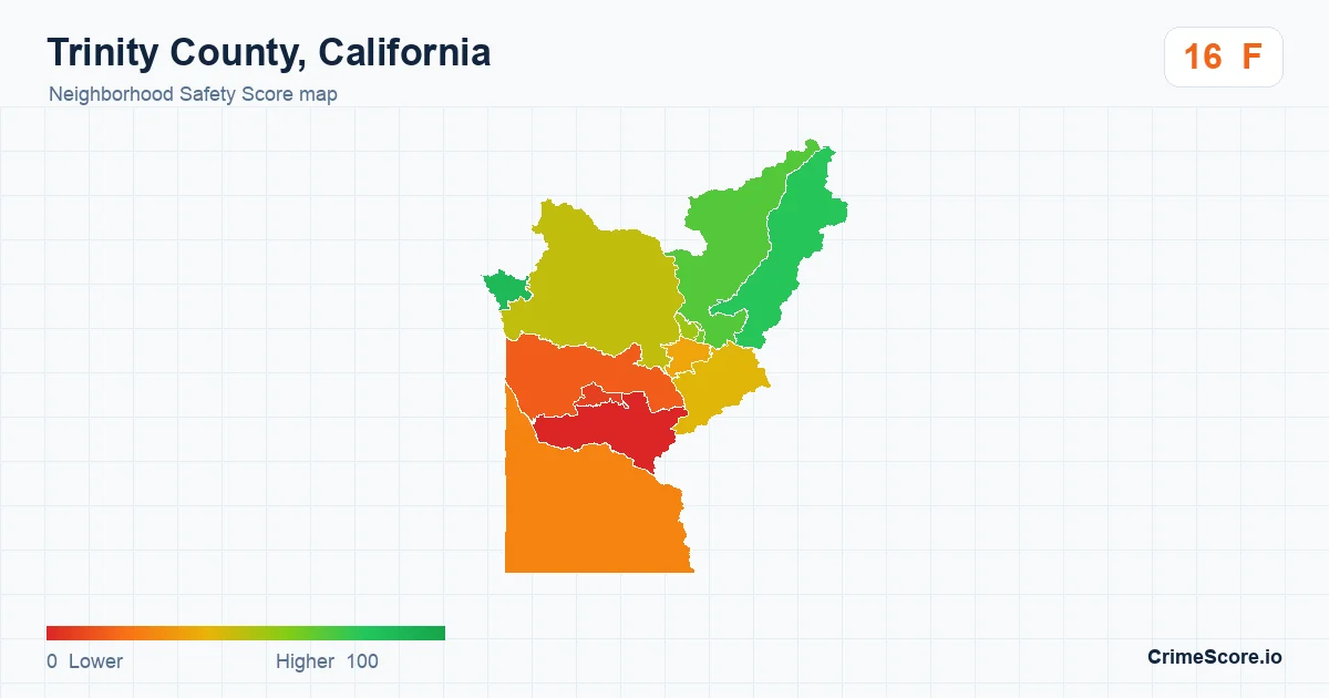 Trinity County, California neighborhood Safety Score map by Census block group