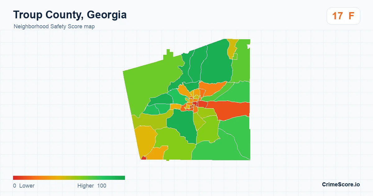 Troup County, Georgia neighborhood Safety Score map by Census block group