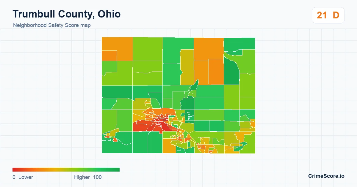 Trumbull County, Ohio neighborhood Safety Score map by Census block group