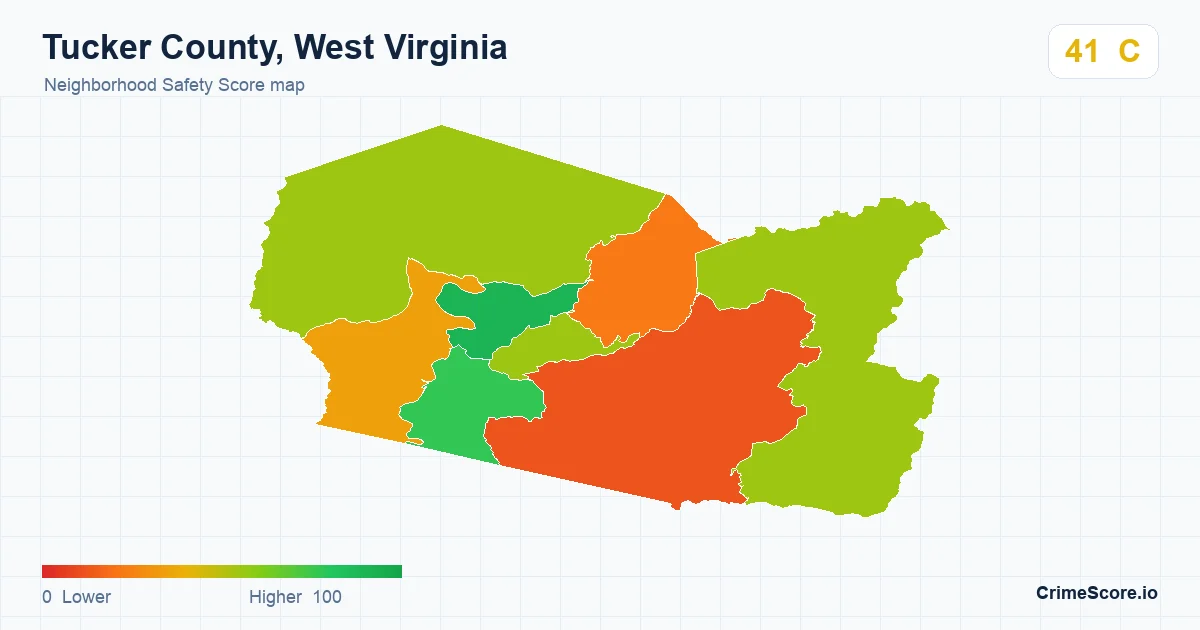 Tucker County, West Virginia neighborhood Safety Score map by Census block group