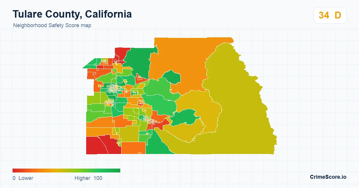Tulare County, California neighborhood Safety Score map by Census block group