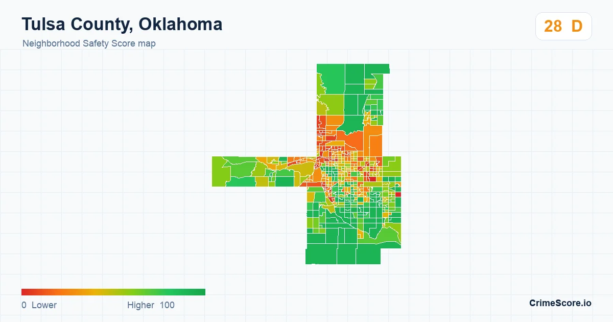 Tulsa County, Oklahoma neighborhood Safety Score map by Census block group