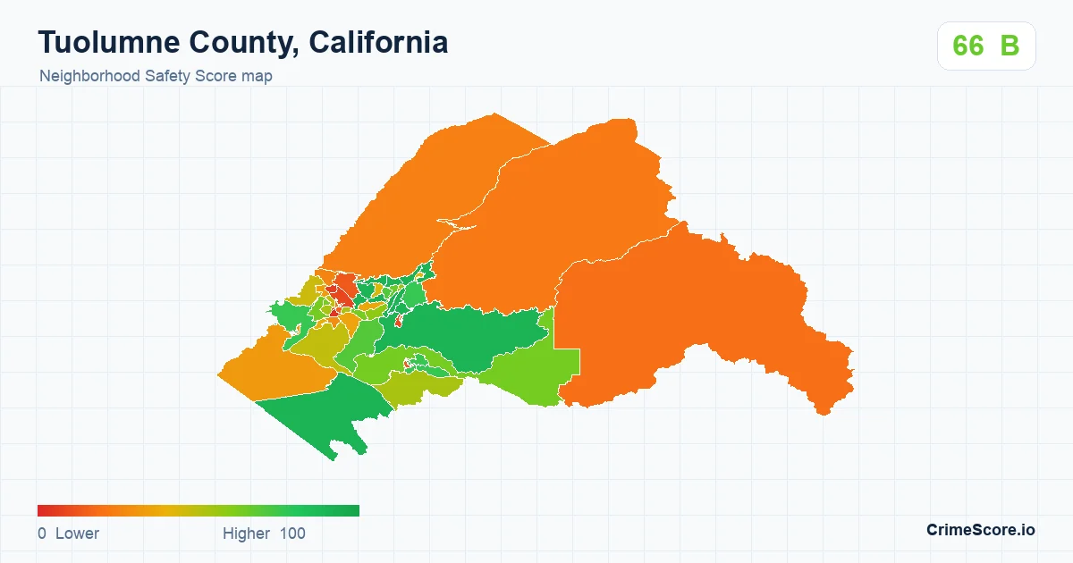Tuolumne County, California neighborhood Safety Score map by Census block group