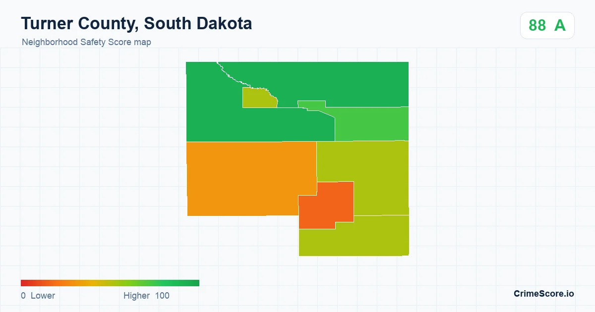 Turner County, South Dakota neighborhood Safety Score map by Census block group