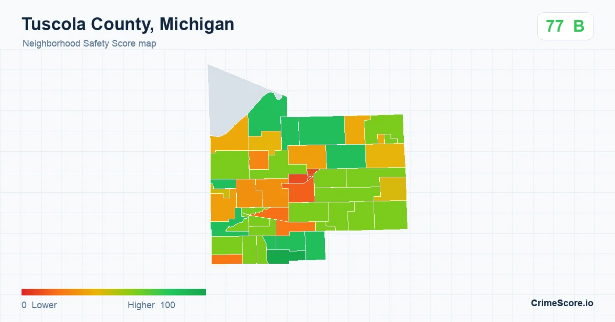 Tuscola County, Michigan neighborhood Safety Score map by Census block group
