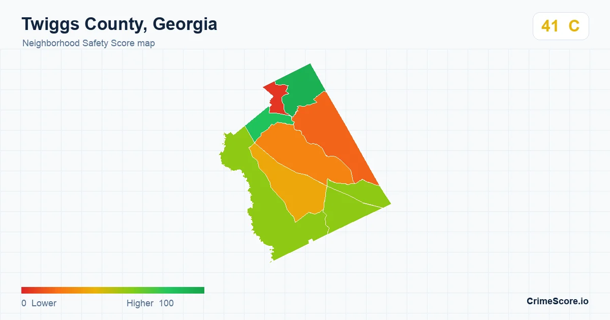 Twiggs County, Georgia neighborhood Safety Score map by Census block group