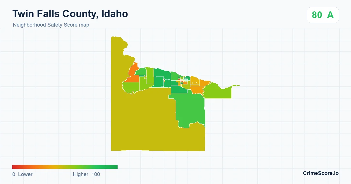 Twin Falls County, Idaho neighborhood Safety Score map by Census block group
