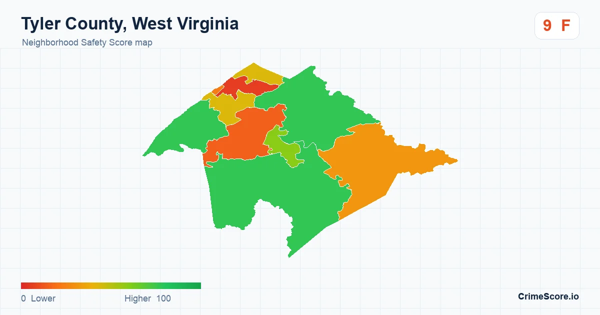 Tyler County, West Virginia neighborhood Safety Score map by Census block group