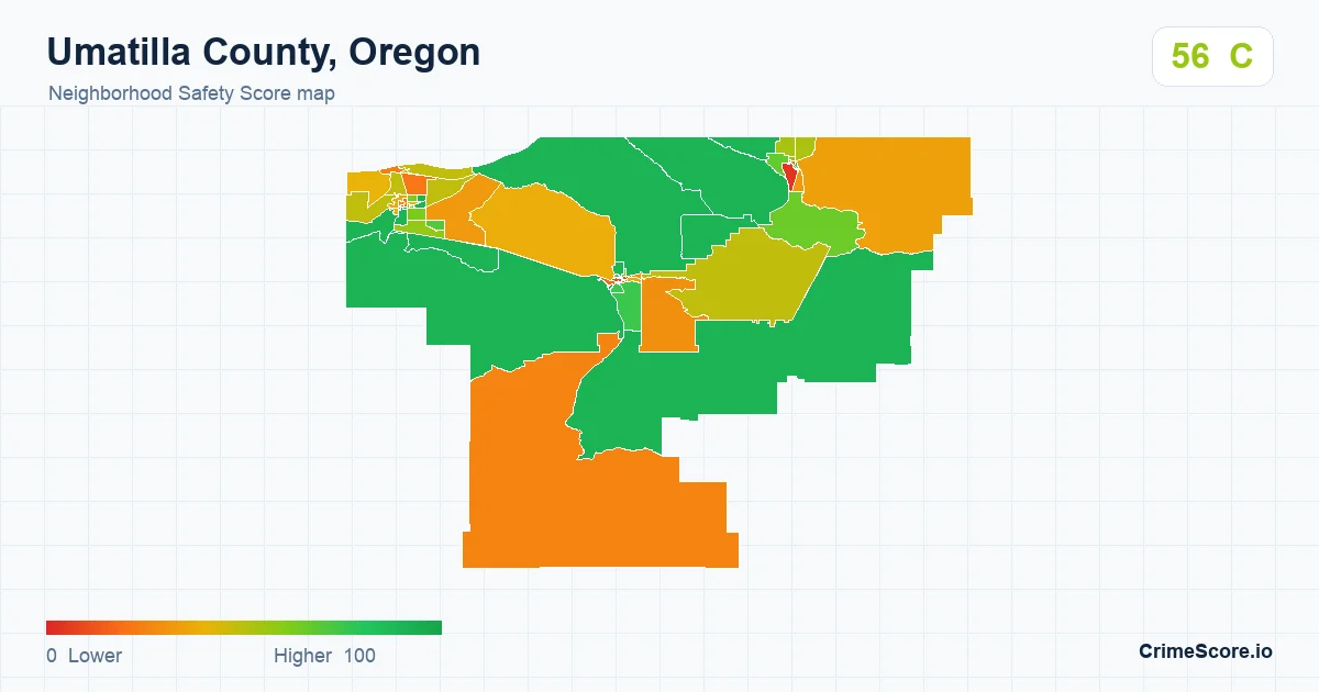 Umatilla County, Oregon neighborhood Safety Score map by Census block group