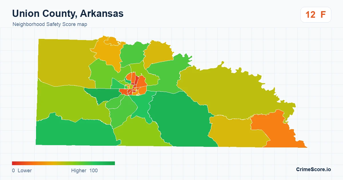 Union County, Arkansas neighborhood Safety Score map by Census block group