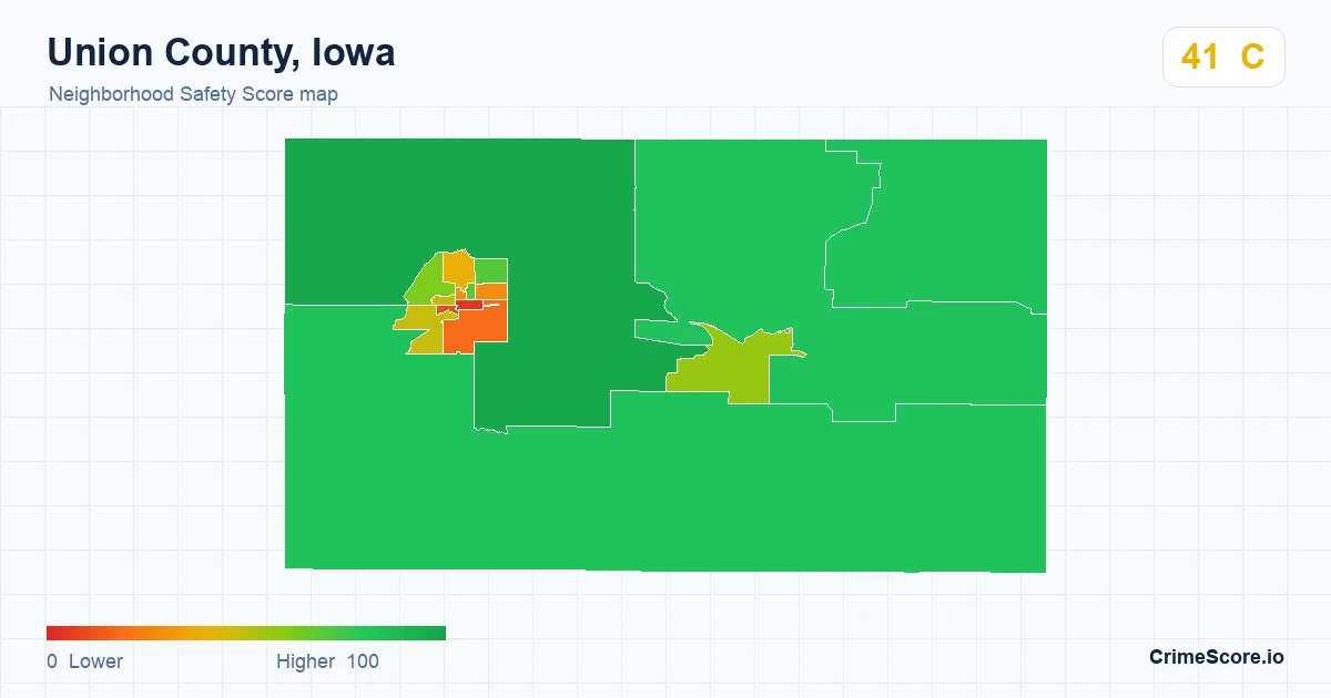 Union County, Iowa neighborhood Safety Score map by Census block group