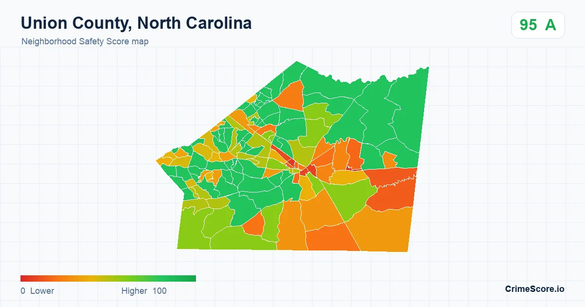 Union County, North Carolina neighborhood Safety Score map by Census block group