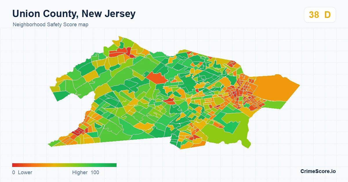 Union County, New Jersey neighborhood Safety Score map by Census block group