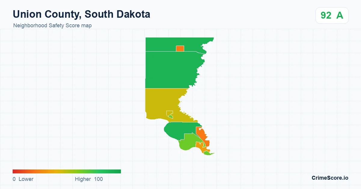 Union County, South Dakota neighborhood Safety Score map by Census block group