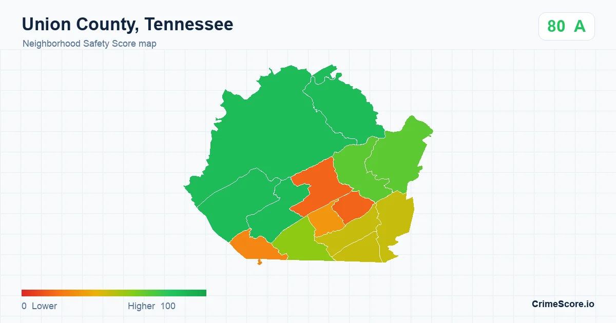 Union County, Tennessee neighborhood Safety Score map by Census block group
