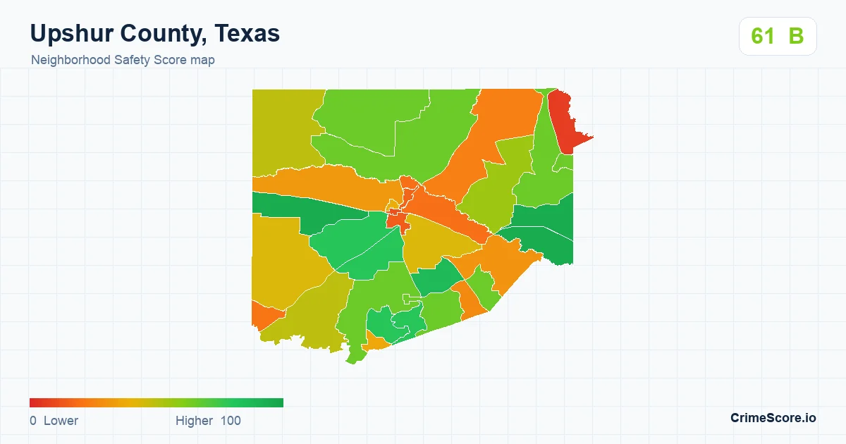 Upshur County, Texas neighborhood Safety Score map by Census block group