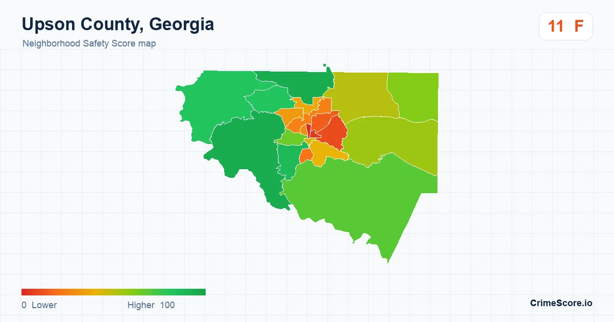 Upson County, Georgia neighborhood Safety Score map by Census block group