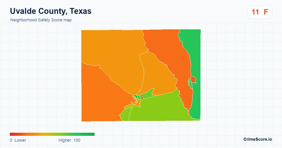 Uvalde County, Texas neighborhood Safety Score map by Census block group