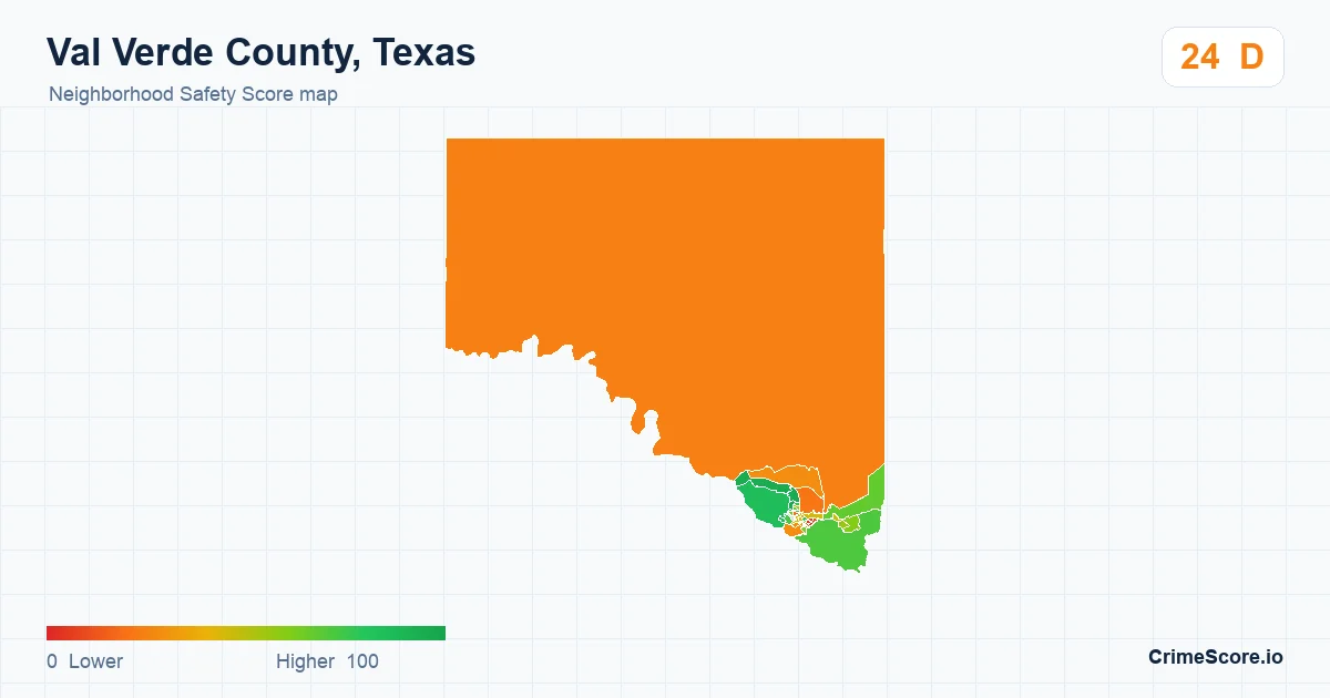 Val Verde County, Texas neighborhood Safety Score map by Census block group