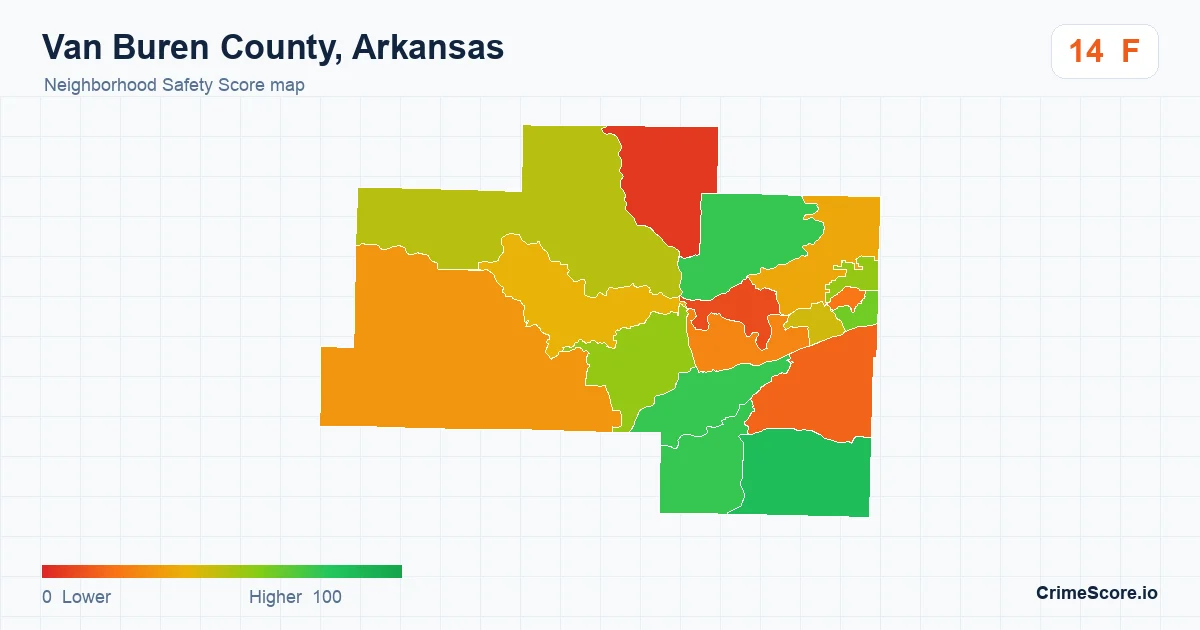 Van Buren County, Arkansas neighborhood Safety Score map by Census block group