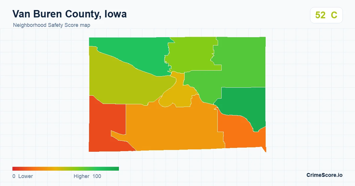 Van Buren County, Iowa neighborhood Safety Score map by Census block group