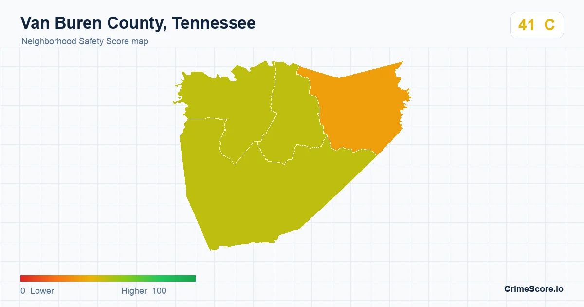 Van Buren County, Tennessee neighborhood Safety Score map by Census block group