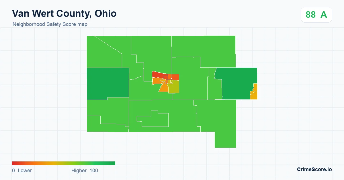 Van Wert County, Ohio neighborhood Safety Score map by Census block group