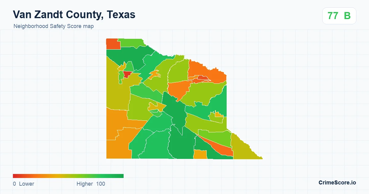 Van Zandt County, Texas neighborhood Safety Score map by Census block group