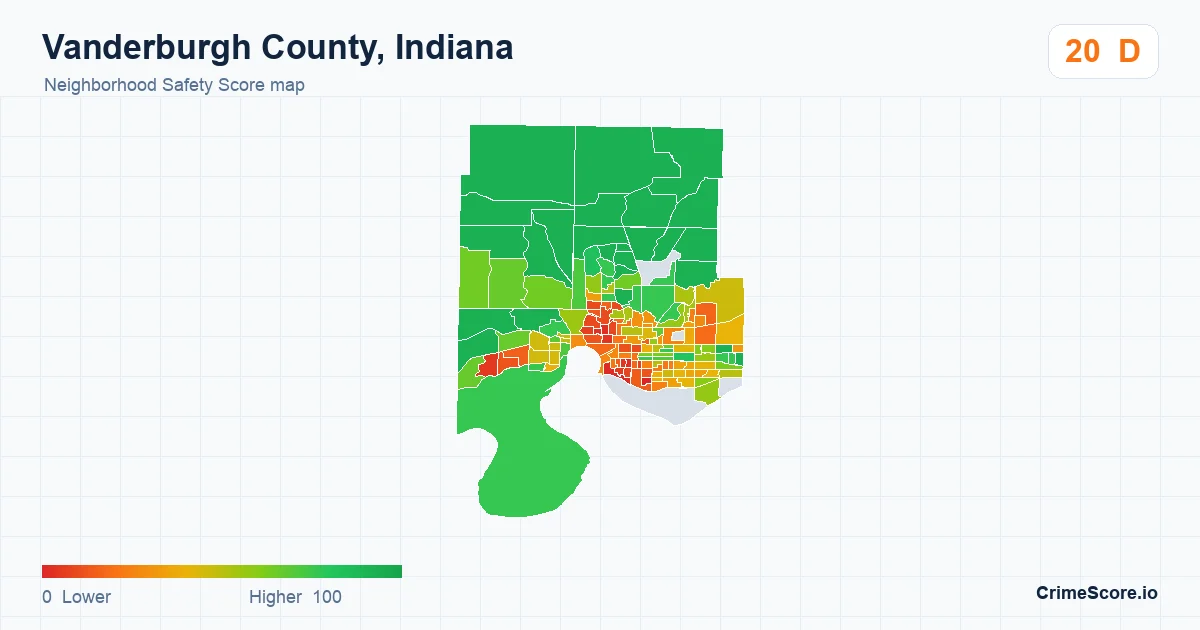 Vanderburgh County, Indiana neighborhood Safety Score map by Census block group