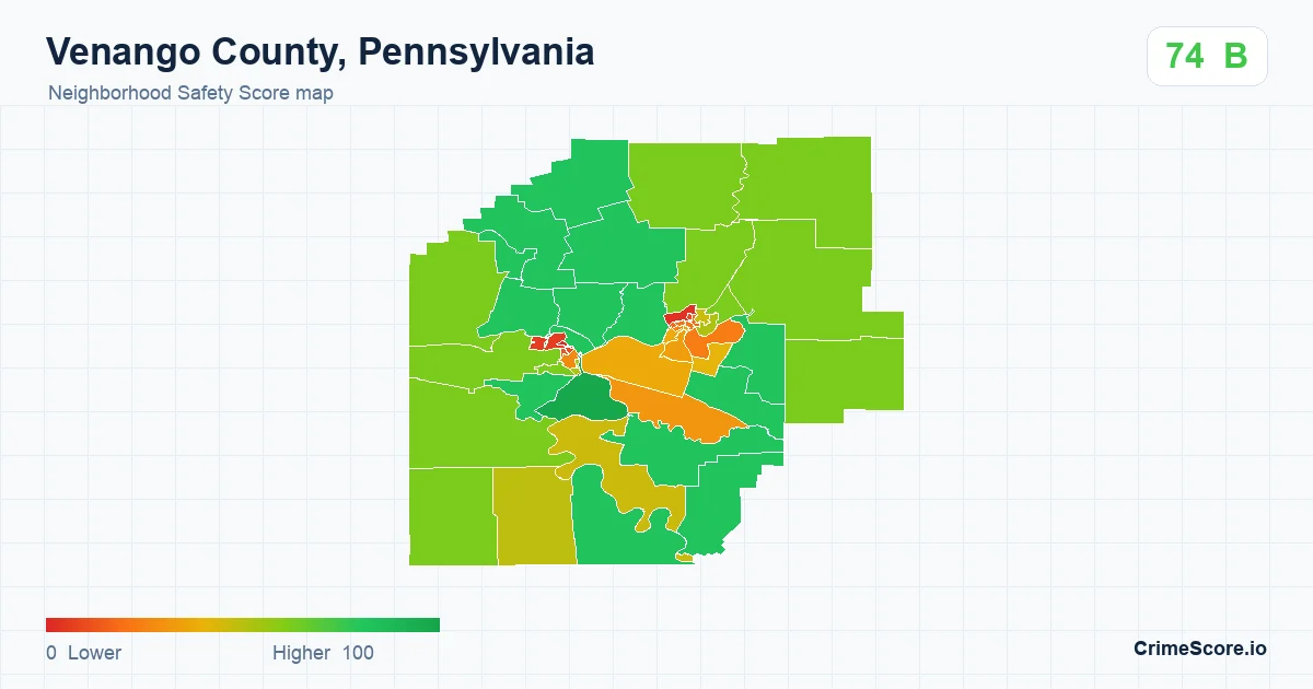Venango County, Pennsylvania neighborhood Safety Score map by Census block group