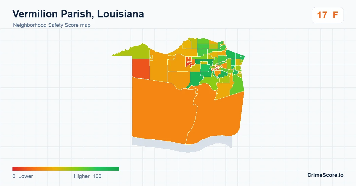 Vermilion Parish, Louisiana neighborhood Safety Score map by Census block group
