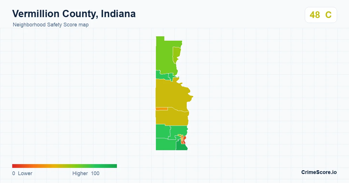 Vermillion County, Indiana neighborhood Safety Score map by Census block group