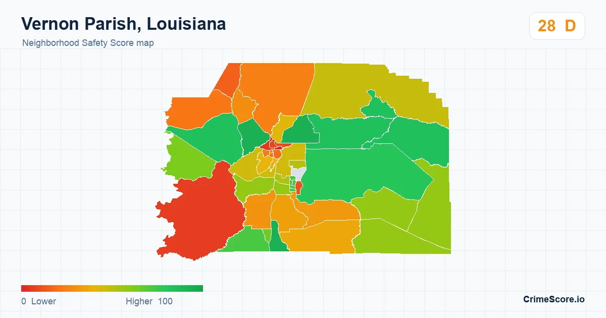 Vernon Parish, Louisiana neighborhood Safety Score map by Census block group