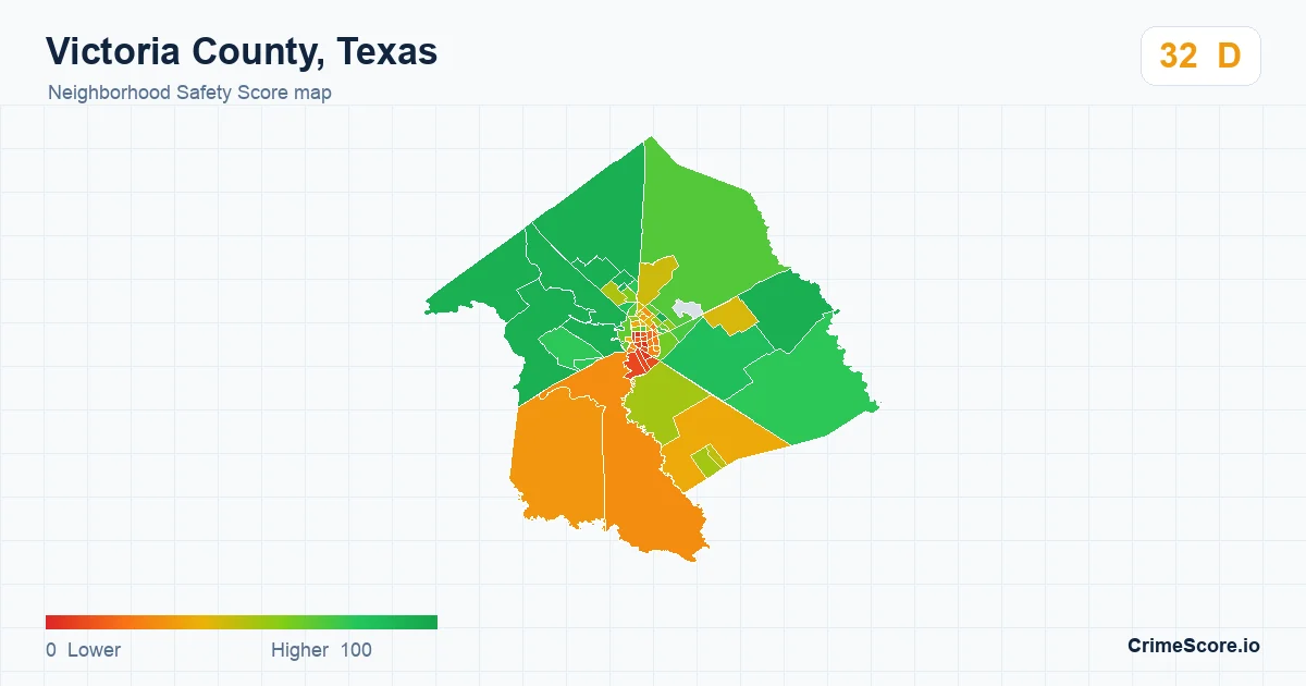 Victoria County, Texas neighborhood Safety Score map by Census block group