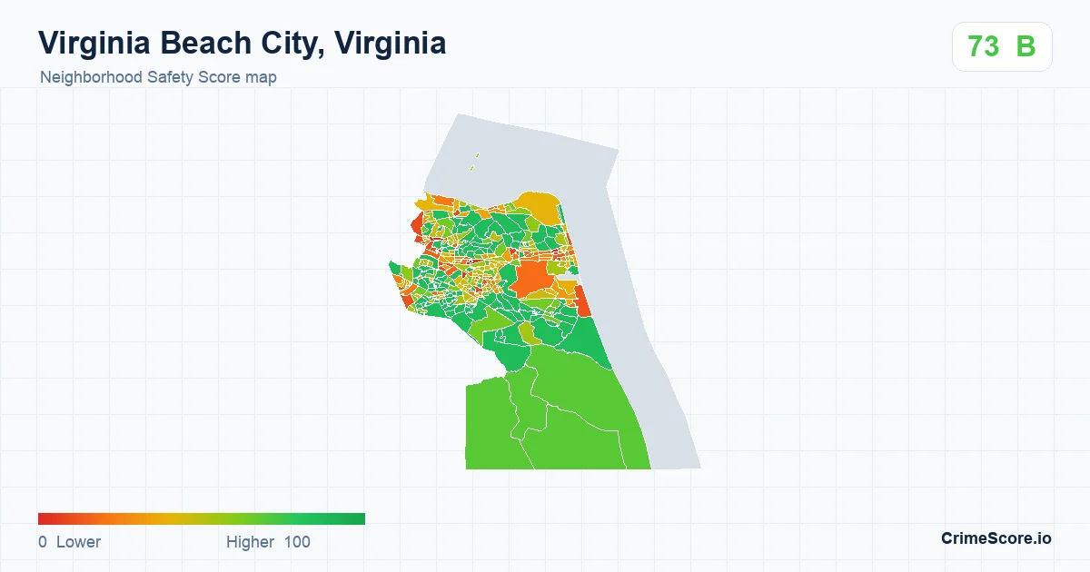 Virginia Beach City, Virginia neighborhood Safety Score map by Census block group