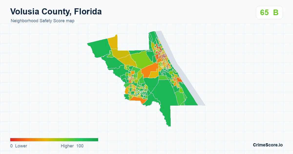 Volusia County, Florida neighborhood Safety Score map by Census block group