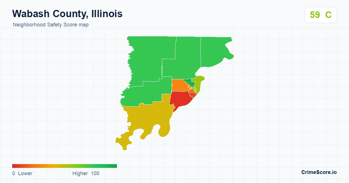 Wabash County, Illinois neighborhood Safety Score map by Census block group