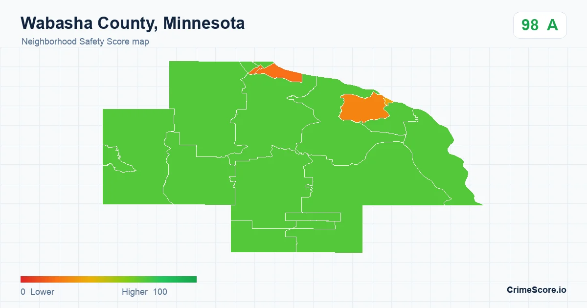 Wabasha County, Minnesota neighborhood Safety Score map by Census block group