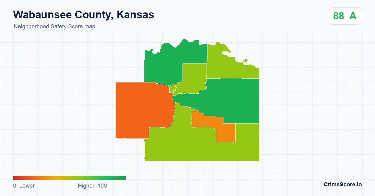 Wabaunsee County, Kansas neighborhood Safety Score map by Census block group