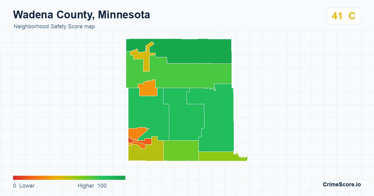 Wadena County, Minnesota neighborhood Safety Score map by Census block group