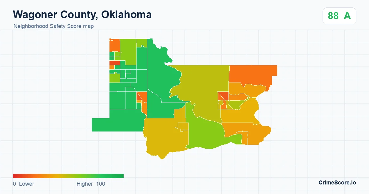 Wagoner County, Oklahoma neighborhood Safety Score map by Census block group