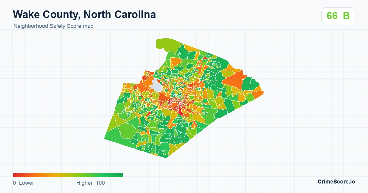 Wake County, North Carolina neighborhood Safety Score map by Census block group