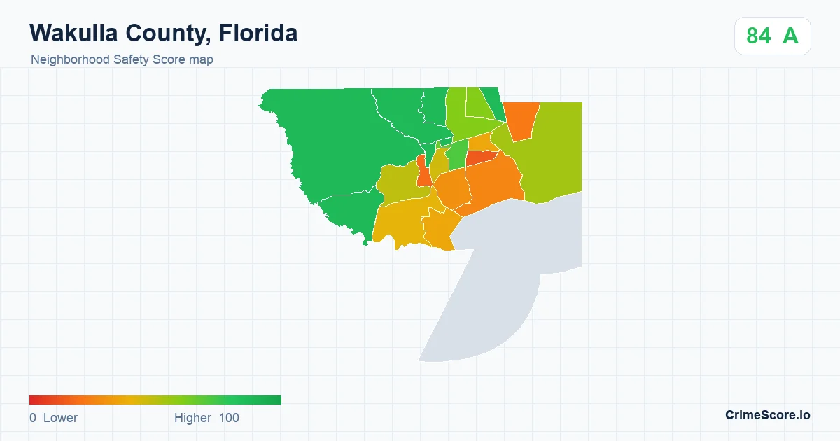 Wakulla County, Florida neighborhood Safety Score map by Census block group