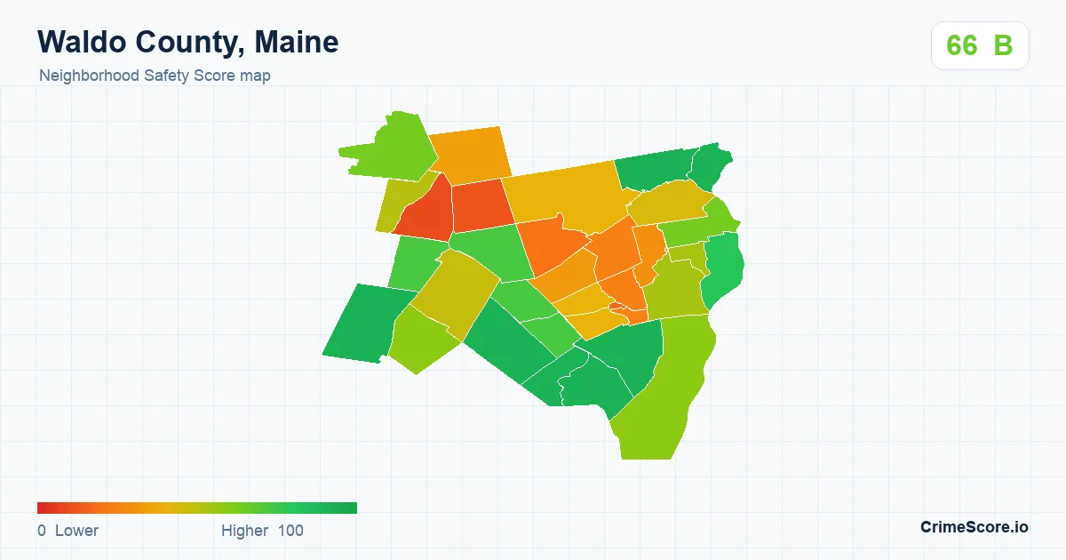 Waldo County, Maine neighborhood Safety Score map by Census block group
