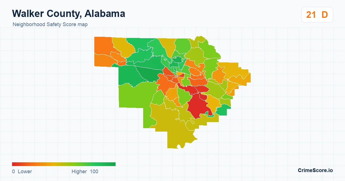 Walker County, Alabama neighborhood Safety Score map by Census block group