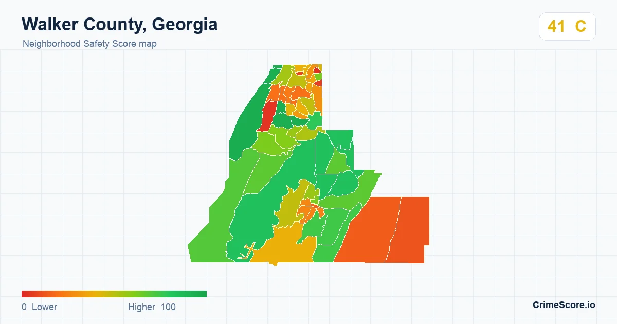 Walker County, Georgia neighborhood Safety Score map by Census block group