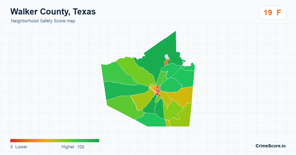Walker County, Texas neighborhood Safety Score map by Census block group