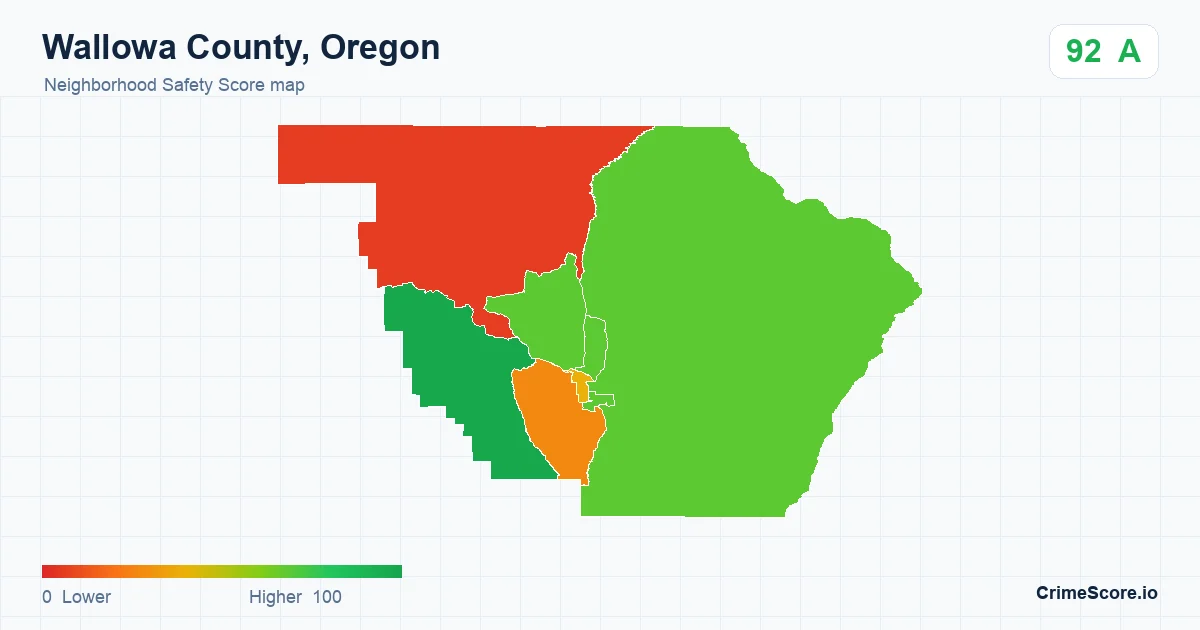 Wallowa County, Oregon neighborhood Safety Score map by Census block group